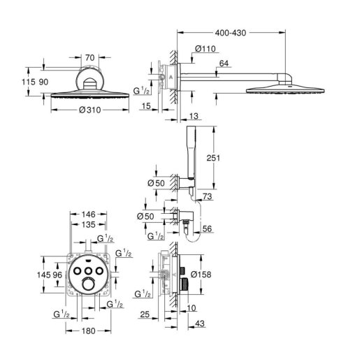 Grohe SmartControl Perfect - Sprchový set 310 s baterií pod omítku, 2 proudy, chrom 34709000