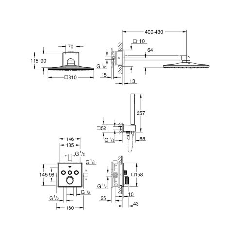 Grohe SmartControl Perfect - Sprchový set s baterií pod omítku, 31 cm, 2 proudy, chrom 34712000