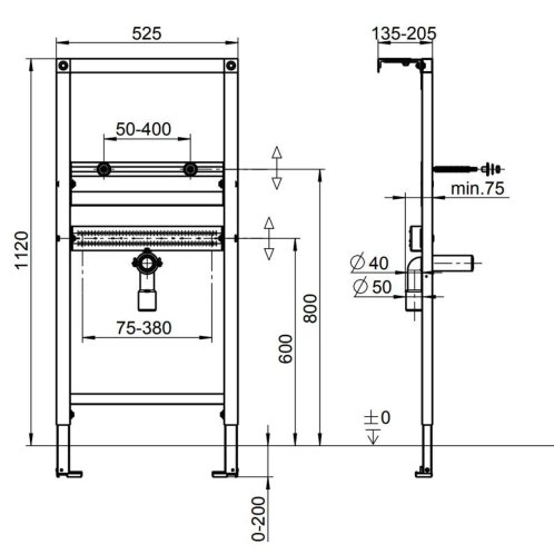 Villeroy & Boch ViConnect - Předstěnová instalace pro umyvadlo, 112 cm, univerzální použití 92214900