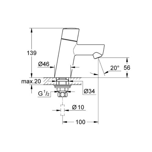 Grohe Concetto - Umyvadlový ventil, pro studenou vodu, chrom 32207001