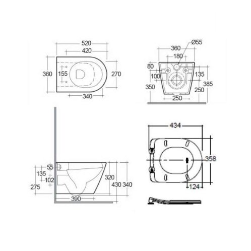 Kludi Resa R - Závěsné WC se sedátkem SoftClose, Rimless, Spiralflush, lesklá bílá 23WCSET43