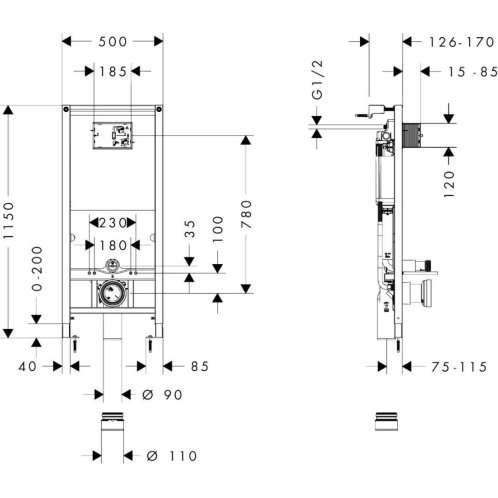 Hansgrohe iFrame universal - Předstěnový instalační set pro závěsné WC, výška 115 cm 01022180