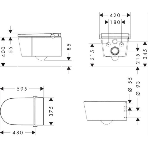 Hansgrohe LavaPura Element S - Elektronický bidet s keramikou, SoftClose, AquaHelix Flush, HygieneEffect, SmartClean, bílá 63021450