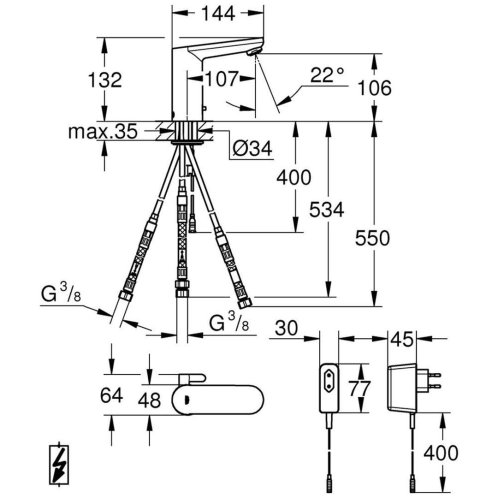 Grohe Eurosmart CE - Infračervená elektronická umyvadlová baterie, chrom 36324001
