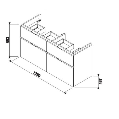 Jika Cubito Pure - Skříňka pod dvojumyvadlo 128x68 cm, dub H40J4274025191