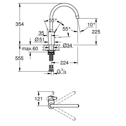 Grohe Eurosmart Cosmopolitan - Dřezová baterie, supersteel 32843DC2