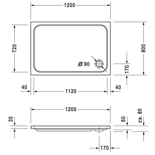 Duravit D-Code - Sprchová vanička 120x80 cm, Antislip, alpská bílá 720113000000001