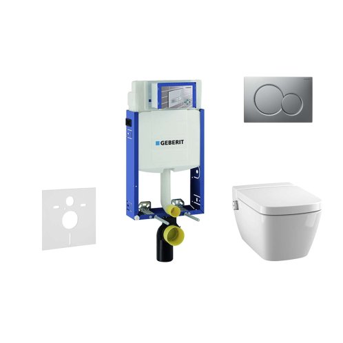 Geberit Kombifix - Modul pro závěsné WC s tlačítkem Sigma01, matný chrom + Tece One - sprchovací toaleta a sedátko, Rimless, SoftClose 110.302.00.5 NT3