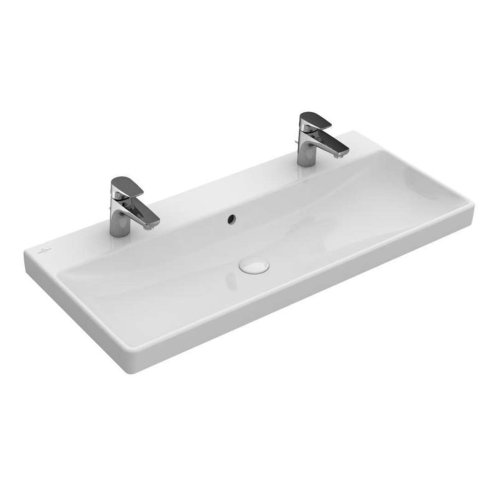 Villeroy & Boch Avento - Dvojumyvadlo nábytkové 100x47 cm, s přepadem, otvory pro baterie, CeramicPlus, alpská bílá 4156A4R1
