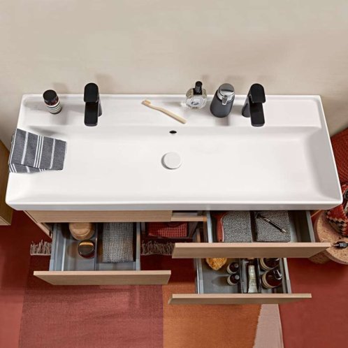 Villeroy & Boch Collaro - Dvojumyvadlo nábytkové 120x47 cm, s přepadem, 2 otvory pro baterii, alpská bílá 4A33C401