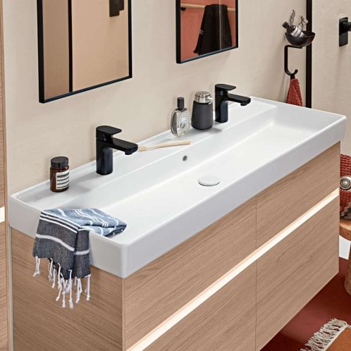 Villeroy & Boch Collaro - Umyvadlo nábytkové 120x47 cm, s přepadem, 2 otvory pro baterii, CeramicPlus, alpská bílá 4A33C4R1