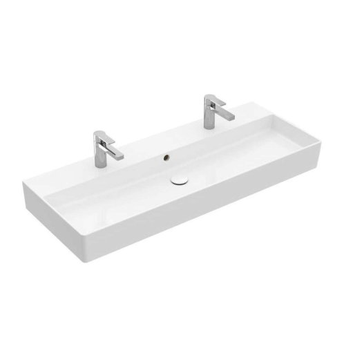Villeroy & Boch Memento 2.0 - Dvojumyvadlo 120x47 cm, s přepadem, 2 otvory pro baterii, alpská bílá 4A22C401