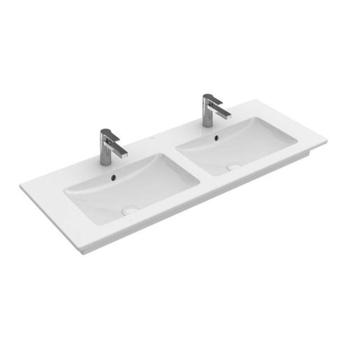 Villeroy & Boch Venticello - Dvojumyvadlo nábytkové 130x50 cm, s přepadem, 2 otvory pro baterii, alpská bílá 4111DL01