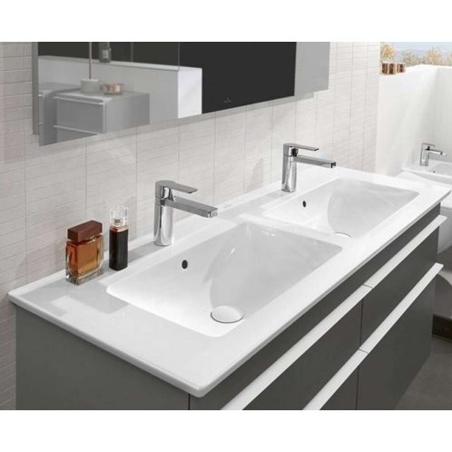 Villeroy & Boch Venticello - Dvojumyvadlo nábytkové 130x50 cm, s přepadem, 2 otvory pro baterii, CeramicPlus, alpská bílá 4111DLR1
