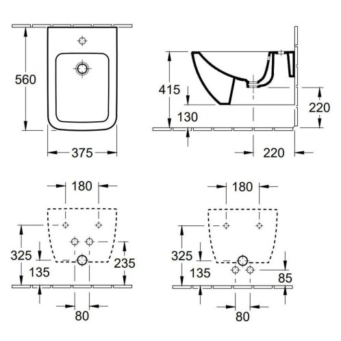 Villeroy & Boch Venticello - Závěsný bidet, s 1 otvorem pro baterii, alpská bílá 44110001