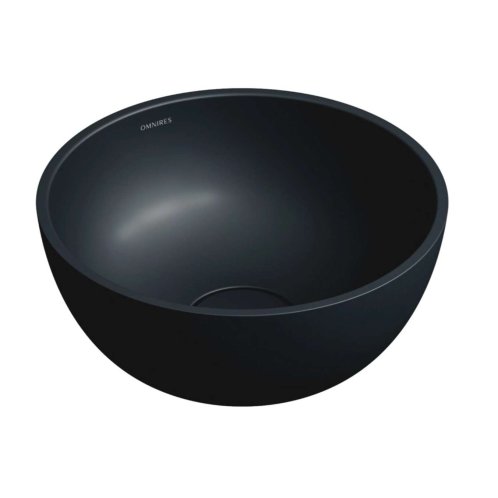 OMNIRES Shell M+ - Umyvadlo na desku, průměr 35 cm, bez přepadu, bez otvoru pro baterii, matná černá SHELL350UNBLV