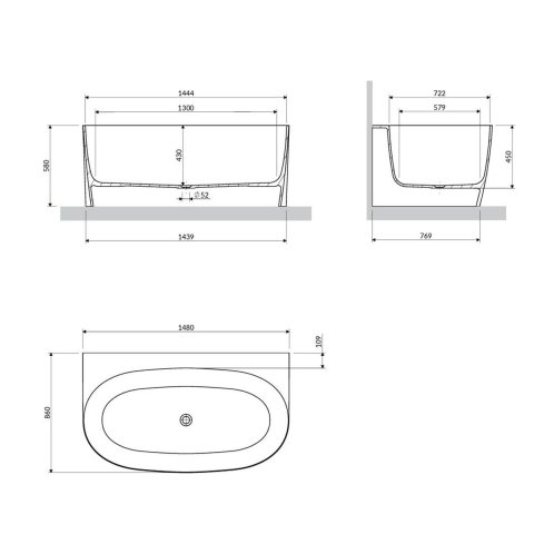 OMNIRES Valencia M+ - Vana 148x86 cm, bílá VALENCIA148WPBP