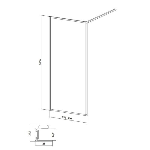Cersanit Larga - Sprchová stěna Walk-In, 90x200 cm, černá/čiré sklo S932-138