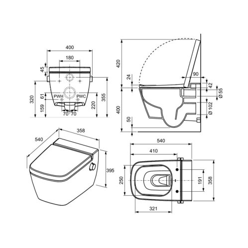 Tece TECEone - Elektronický bidet s keramikou, Rimless, SoftClosie, bílá 9700216