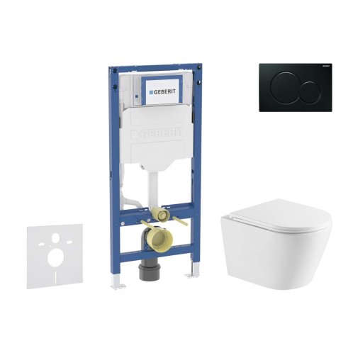 Geberit Duofix - Set předstěnové instalace, klozetu Nefia a sedátka softclose, tlačítko Sigma01, černá SANI11CA5167