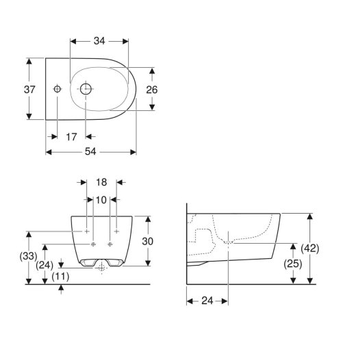 Geberit ONE - Závěsný bidet, skrytý přepad, otvor pro baterii, alpská bílá 500.690.JT.1