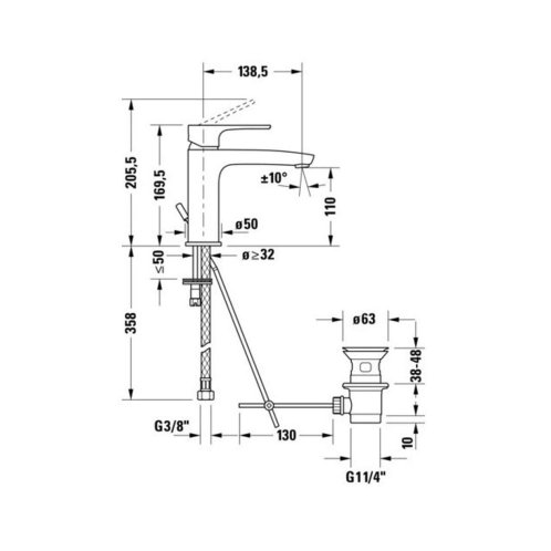 Duravit B.1 - Umyvadlová baterie s výpustí, MinusFlow, FreshStart, chrom B11023001010