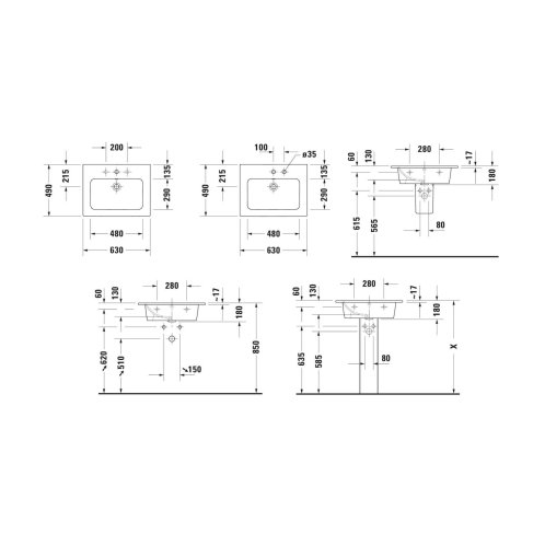 Duravit ME by Starck - Umyvadlo 63x49 cm, s přepadem, otvor pro baterii, DuraShield, bílá 233663AA00