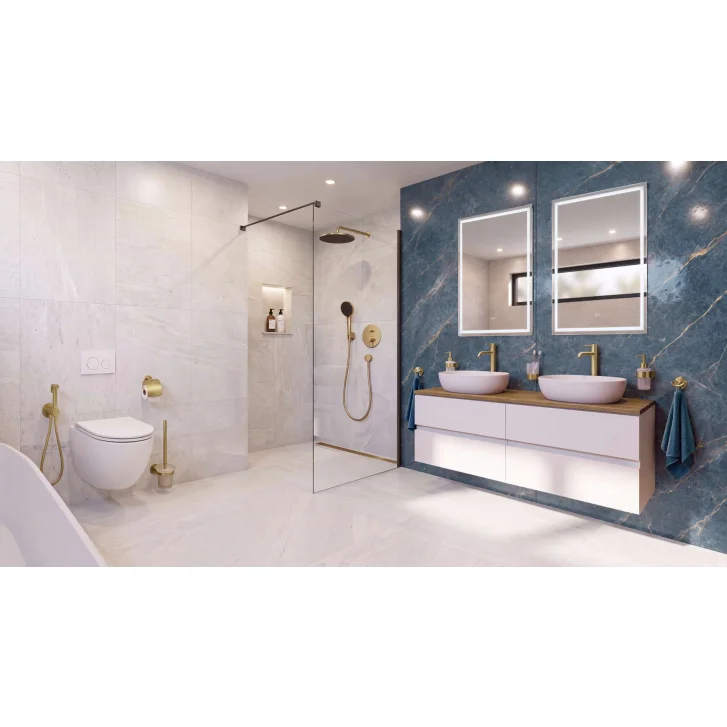 kielle Oudee - WC štětka nástěnná s držákem, matné sklo/brushed gold 40502036