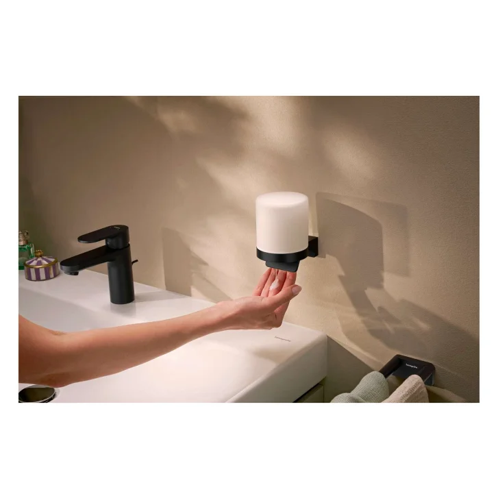Hansgrohe AddStoris S - Dávkovač mýdla s držákem, matné sklo/matná černá 41765670