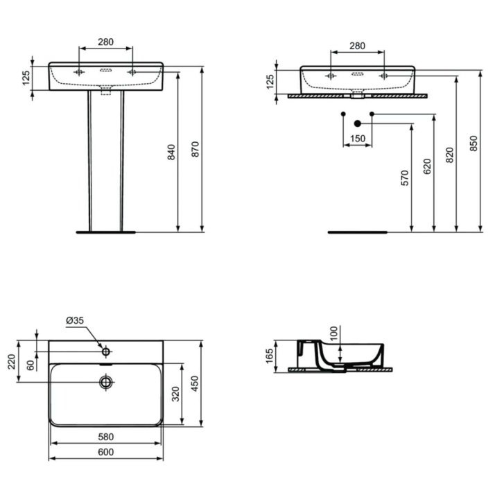 Ideal Standard Conca Ceram - Umyvadlo na desku 60x45 cm, s přepadem, otvor pro baterii, bílá T381801