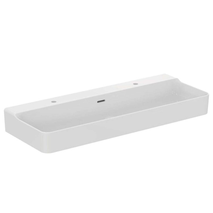 Ideal Standard Conca Ceram - Dvojumyvadlo na desku 120x45 cm, s přepadem, otvory pro baterie, bílá T383901