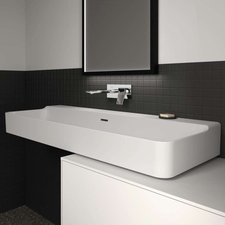Ideal Standard Conca Ceram - Dvojumyvadlo na desku 120x45 cm, s přepadem, bez otvoru pro baterie, bílá T384101