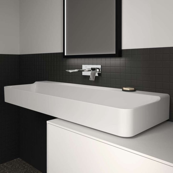 Ideal Standard Conca Ceram - Dvojumyvadlo na desku 120x45 cm, bez přepadu, bez otvoru pro baterie, bílá T384501