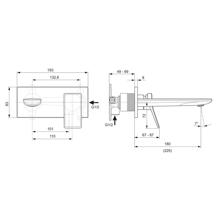 Ideal Standard Conca Tap - Umyvadlová baterie pod omítku, výtok 18 cm, chrom A7371AA