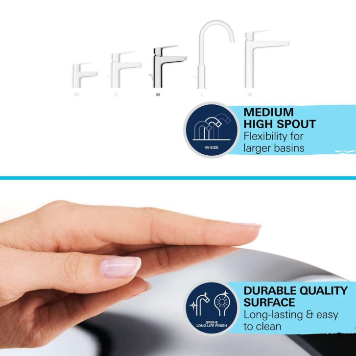 Grohe QuickFix Start - Umyvadlová baterie s výpustí Push-Open, studený start, chrom 23746002