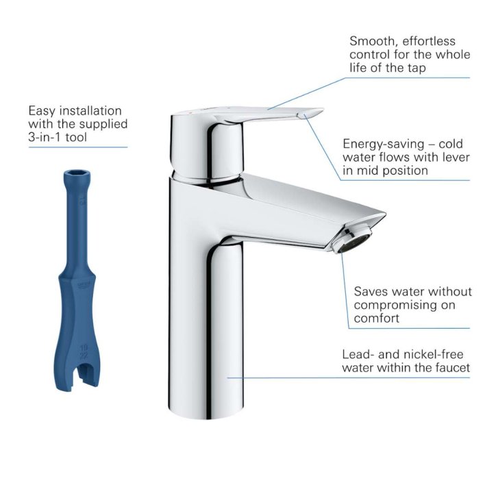 Grohe QuickFix Start - Umyvadlová baterie s výpustí Push-Open, studený start, chrom 23746002