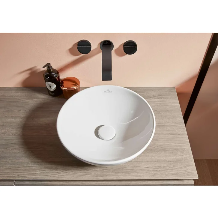 Villeroy & Boch Loop&Friends - Umyvadlo na desku, průměr 38 cm, s přepadem, CeramicPlus, alpská bílá 4A4500R1