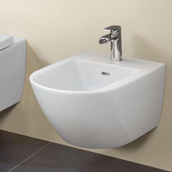 Villeroy & Boch Subway 3.0 - Závěsný bidet 560x375 mm, s přepadem, otvor pro baterii, CeramicPlus, alpská bílá 447000R1
