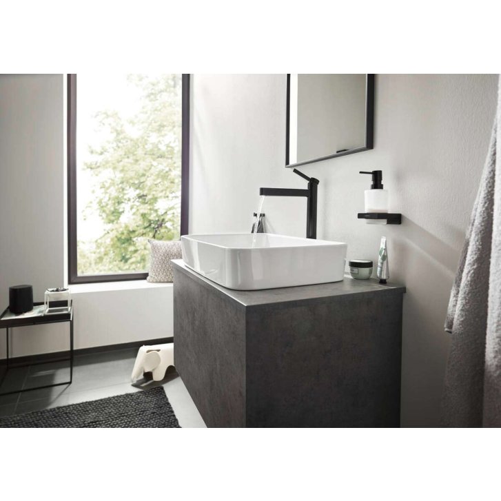 Hansgrohe AddStoris - Dávkovač mýdla s držákem, matné sklo/černá mat 41745670