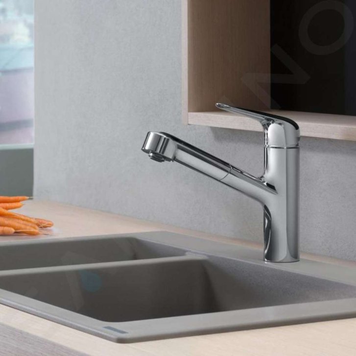 Hansgrohe Focus M42 - Dřezová baterie M427-H150 ECO, s výsuvnou koncovkou, EcoSmart, chrom 71865000