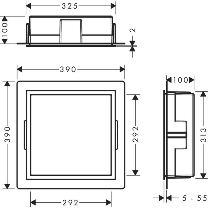 Hansgrohe XtraStoris Individual - Výklenek do stěny s designovým rámem, 30x30x10 cm, matná černá/kartáčovaná nerez 56098800