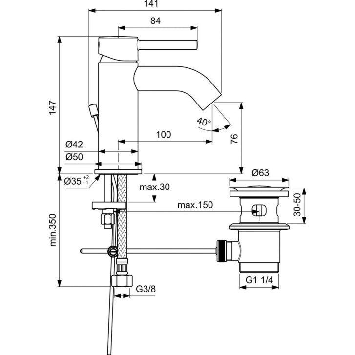 Ideal Standard CeraLine - Umyvadlová baterie s výpustí, černá BC193XG