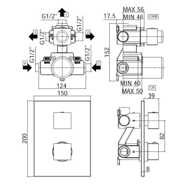 Paffoni Level - Termostatická sprchová baterie pod omítku pro 3 spotřebiče, s tělesem, chrom LEQ519CR