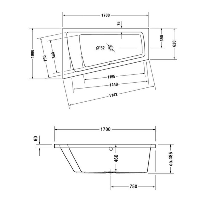 Duravit Paiova - Vana asymetrická, 170x100 cm, levá, bílá 700212000000000