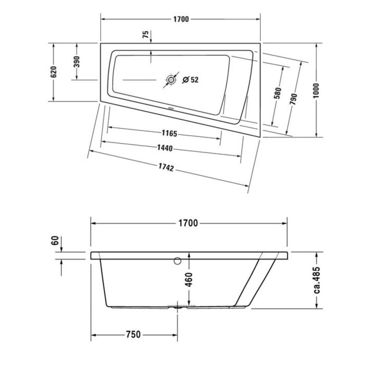 Duravit Paiova - Vana asymetrická, 170x100 cm, pravá, bílá 700213000000000