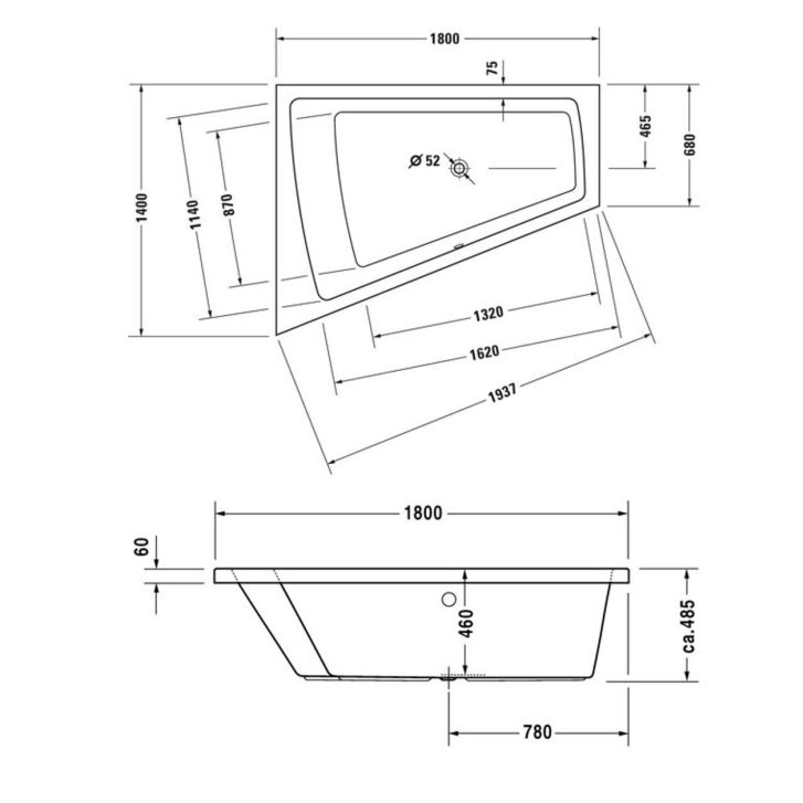 Duravit Paiova - Vana asymetrická, 180x140 cm, levá, bílá 700216000000000