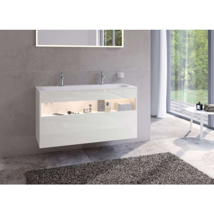Keuco Stageline - Umyvadlová skříňka, 120x63x49 cm, s osvětlením a USB, bílá 32882300100