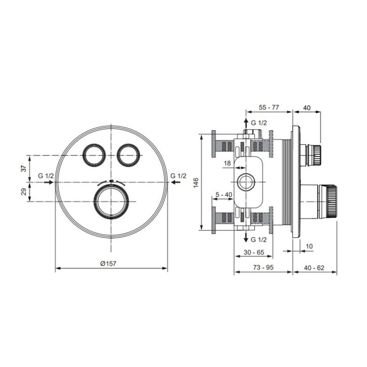 Ideal Standard CeraTherm Navigo - Termostatická sprchová baterie pod omítku pro 2 spotřebiče, Brushed Gold A7296A2