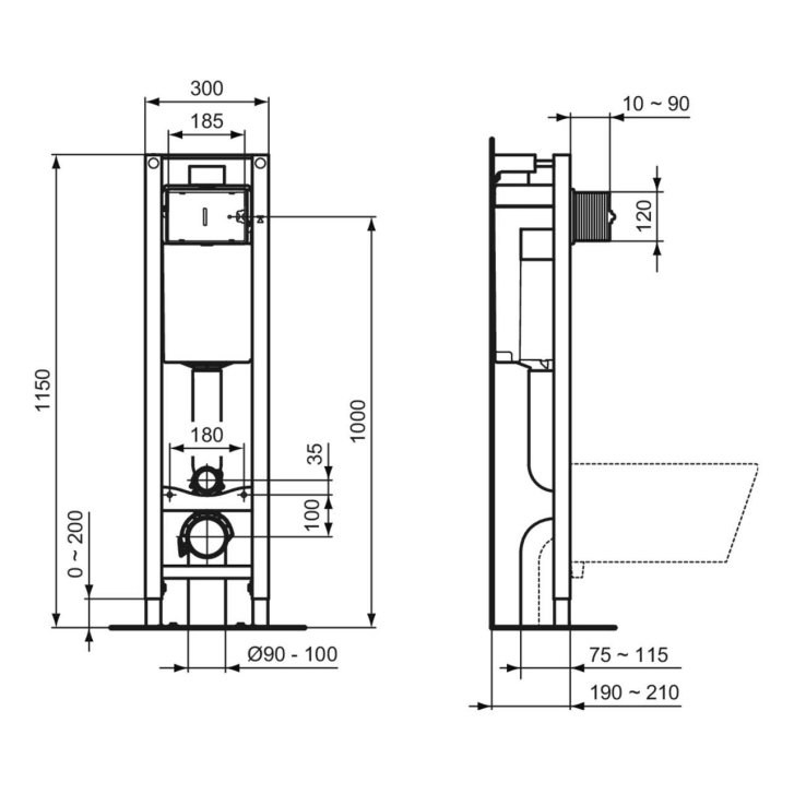 Ideal Standard ProSys - Předstěnová instalace ECO M pro závěsné WC s tlačítkem, bílá E2332AC