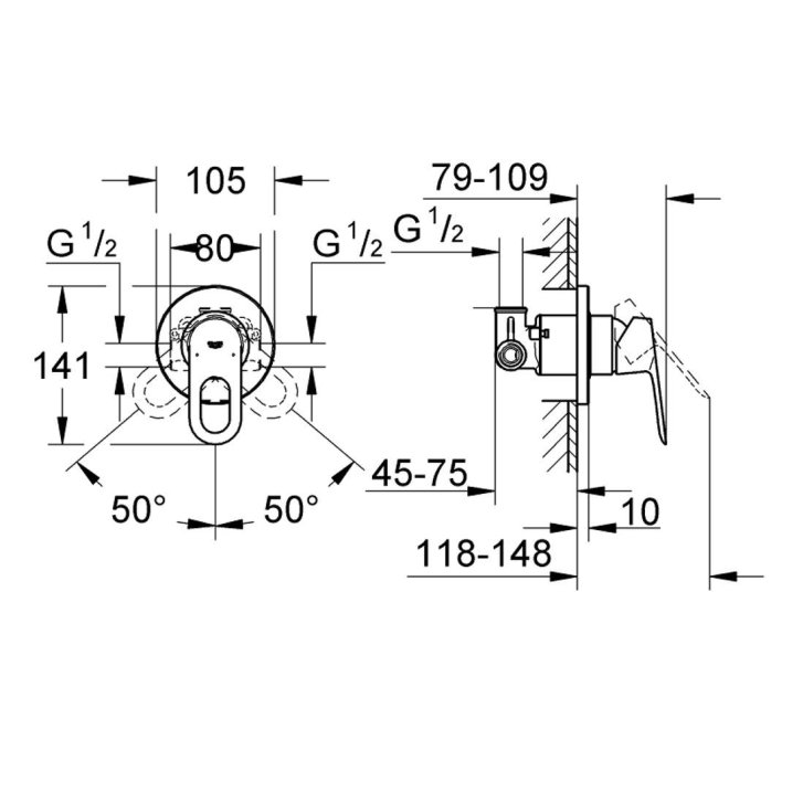 Grohe BauLoop - Sprchová baterie pod omítku, s tělesem, chrom 29042000
